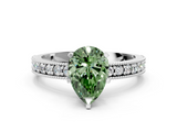 White gold Fancy Green Pear  Milgrain Pave Diamond Engagement Ring with Four-Prong Setting_149