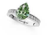 White gold Fancy Green Pear  Milgrain Pave Diamond Engagement Ring with Four-Prong Setting_156