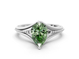 White gold Fancy Green Pear  Solitaire Beaded Band Six-Prong Setting