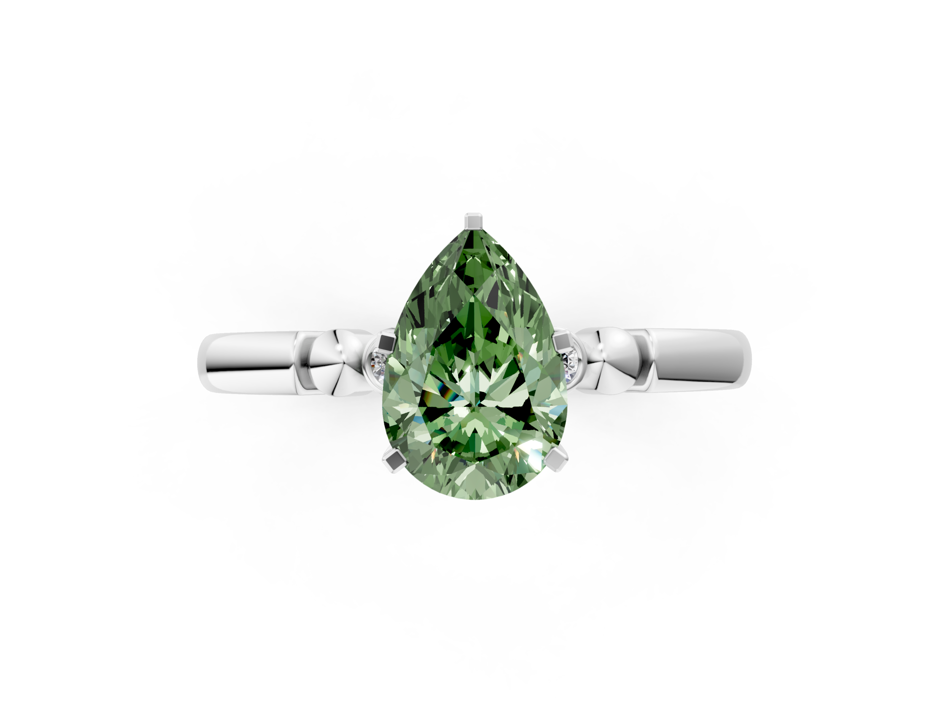 White gold Fancy Green Pear  Solitaire Beaded Band with Four-Prong Setting_24