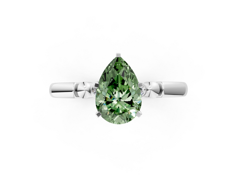 White gold Fancy Green Pear  Solitaire Beaded Band with Four-Prong Setting_24