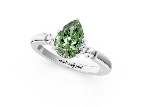 White gold Fancy Green Pear  Solitaire Beaded Band with Four-Prong Setting_25