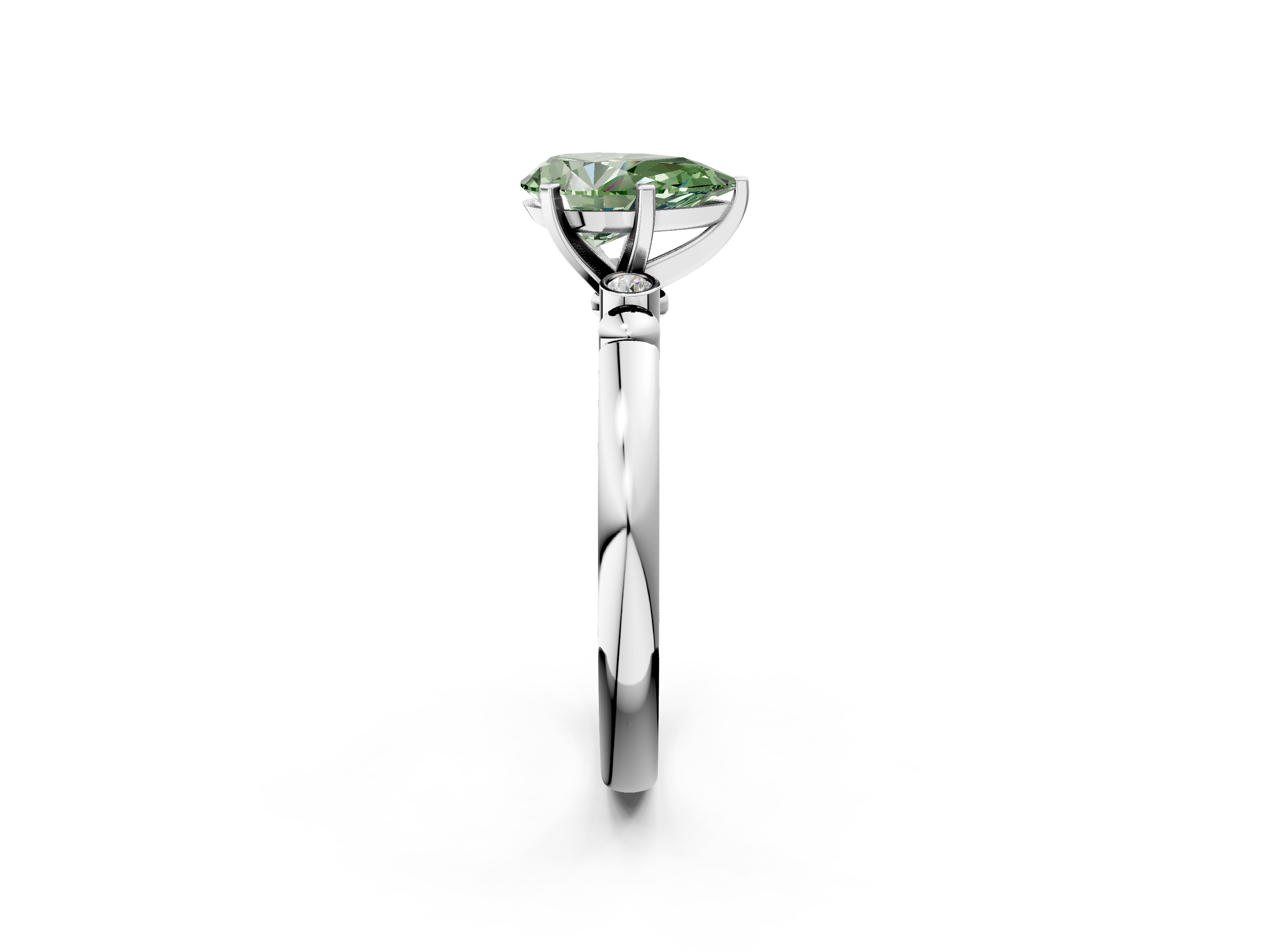 White gold Fancy Green Pear  Solitaire Beaded Band with Four-Prong Setting_26