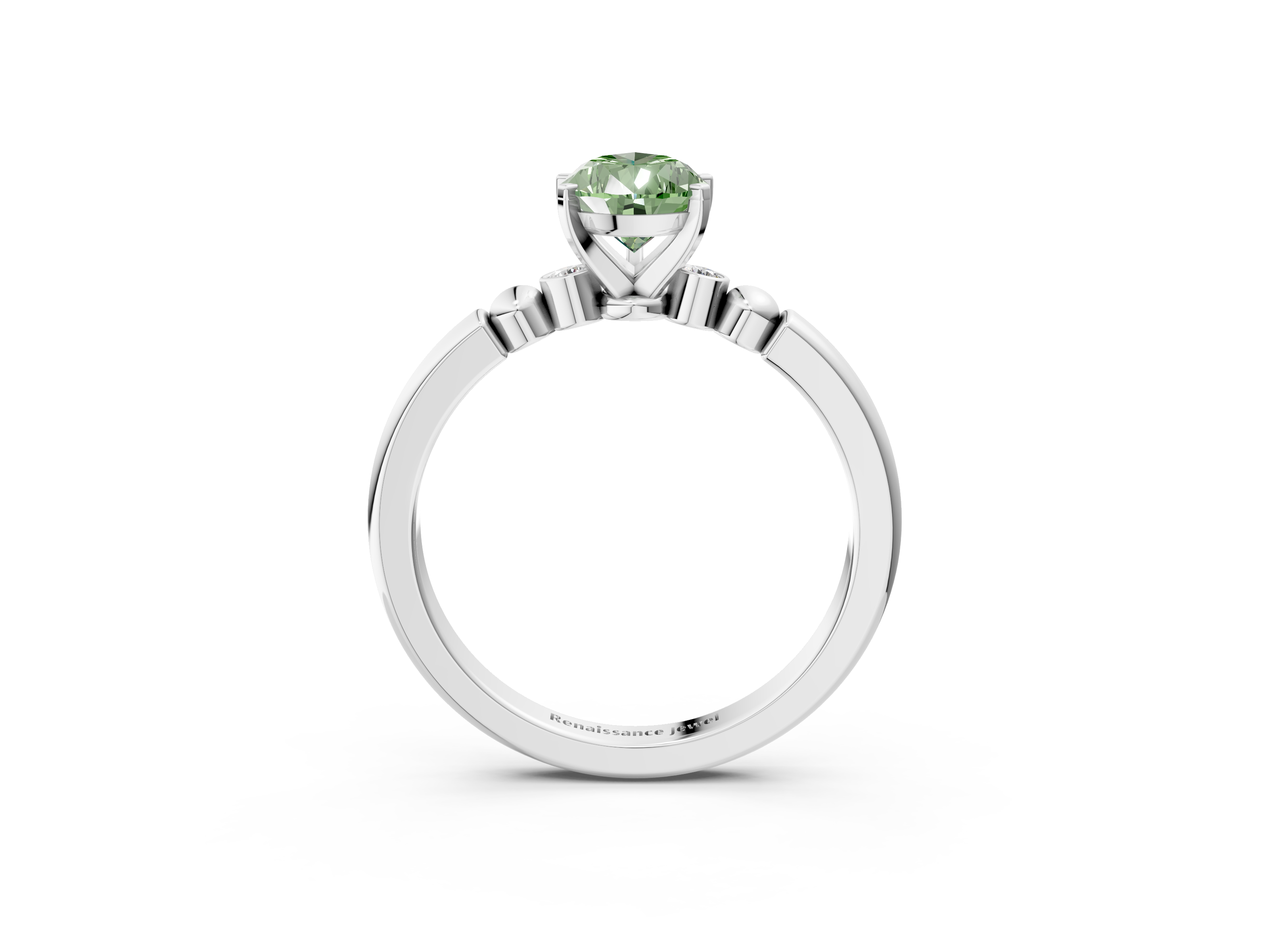 White gold Fancy Green Pear  Solitaire Beaded Band with Four-Prong Setting_27