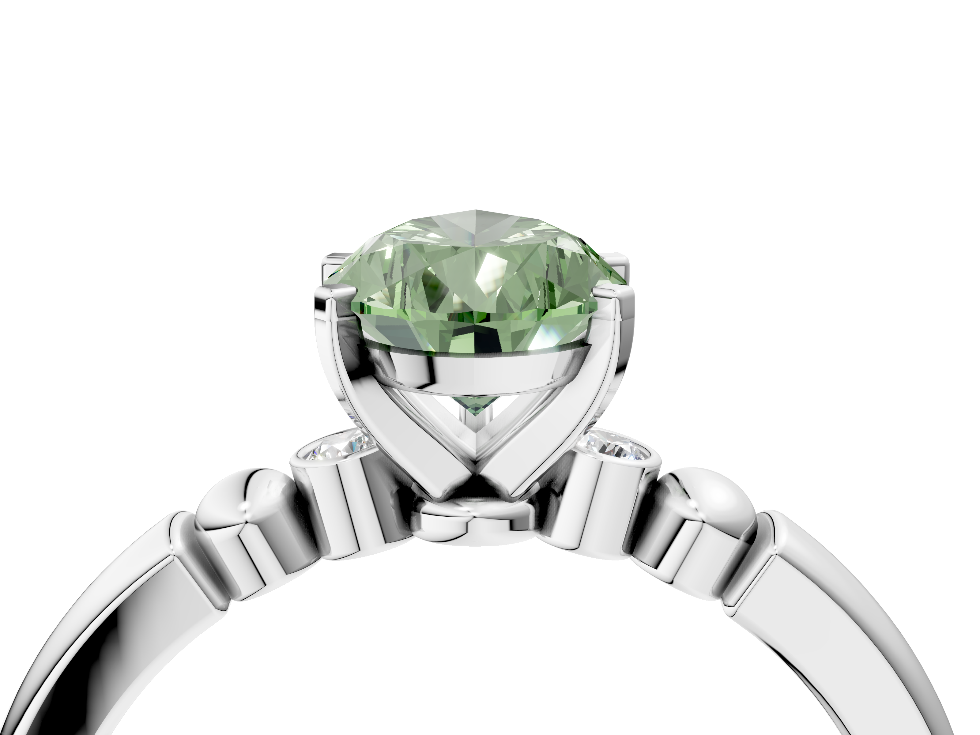White gold Fancy Green Pear  Solitaire Beaded Band with Four-Prong Setting_28