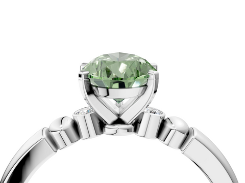 White gold Fancy Green Pear  Solitaire Beaded Band with Four-Prong Setting_28