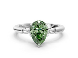 White gold Fancy Green Pear  Solitaire Beaded Band with Four-Prong Setting_64