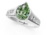White gold Fancy Green Pear  Solitaire Bezel-Set Diamond Ring with Channel-Set Band_38