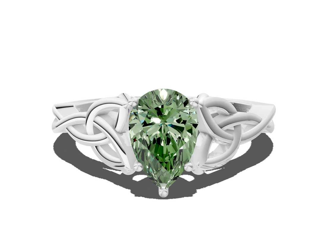 White gold Fancy Green Pear  Solitaire Celtic Knot Engagement Ring with Four-Prong Setting_55