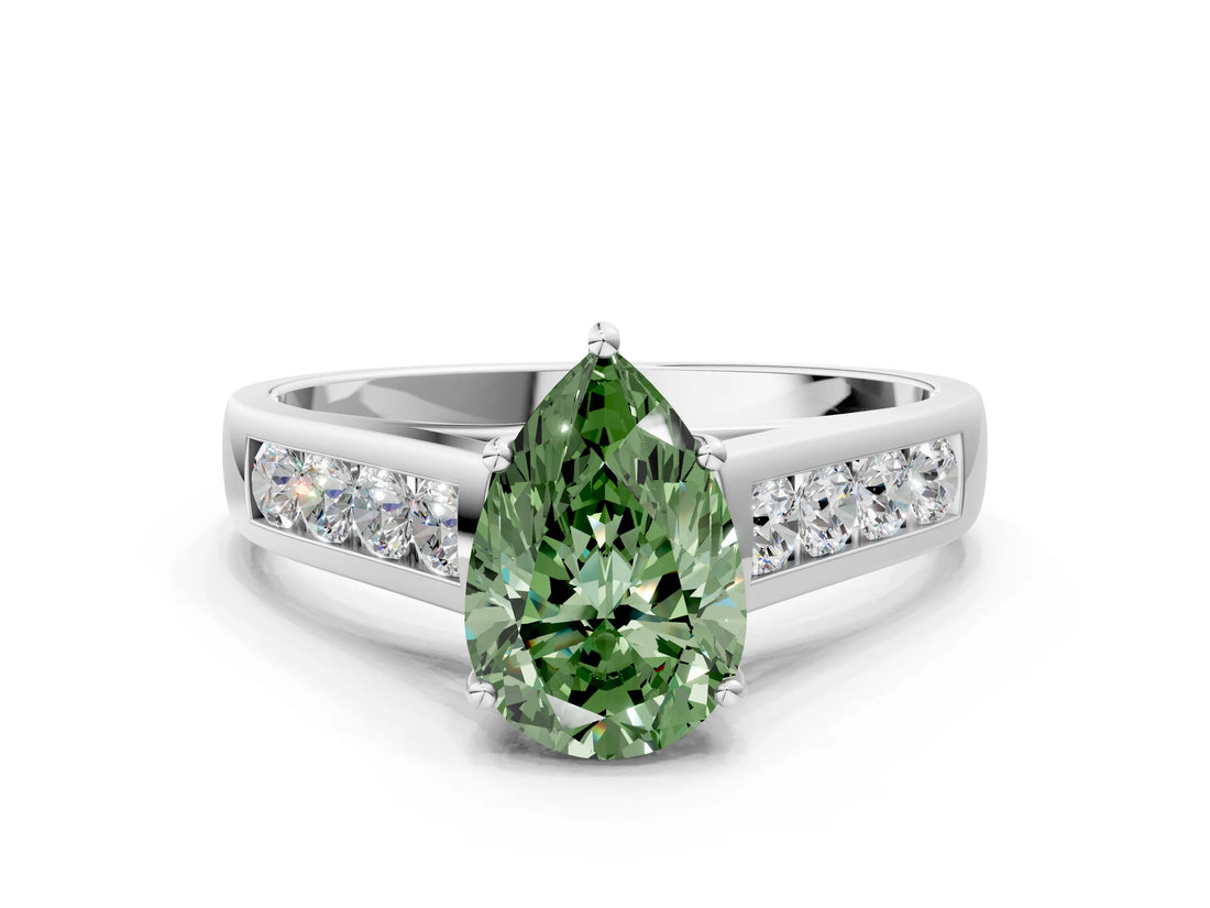 White gold Fancy Green Pear  Solitaire Channel-Set Diamond Engagement Ring with Four-Prong Setting_32