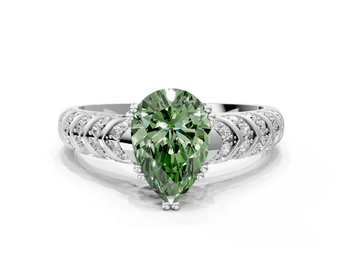White gold Fancy Green Pear  Solitaire Chevron Pave Diamond Engagement Ring with Six-Prong Setting_3