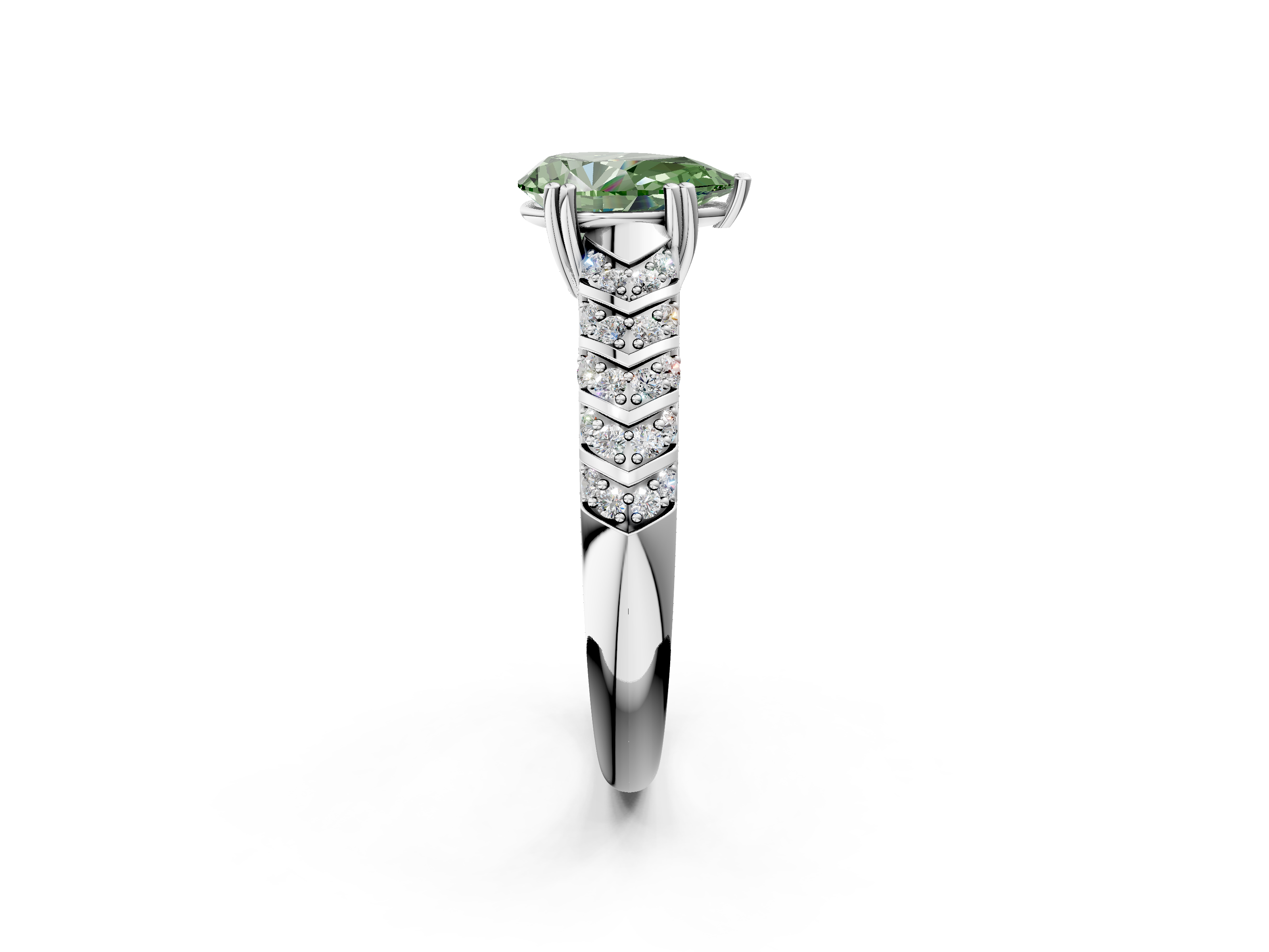 White gold Fancy Green Pear  Solitaire Chevron Pave Diamond Engagement Ring with Six-Prong Setting_5