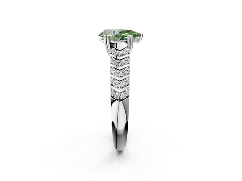 White gold Fancy Green Pear  Solitaire Chevron Pave Diamond Engagement Ring with Six-Prong Setting_5