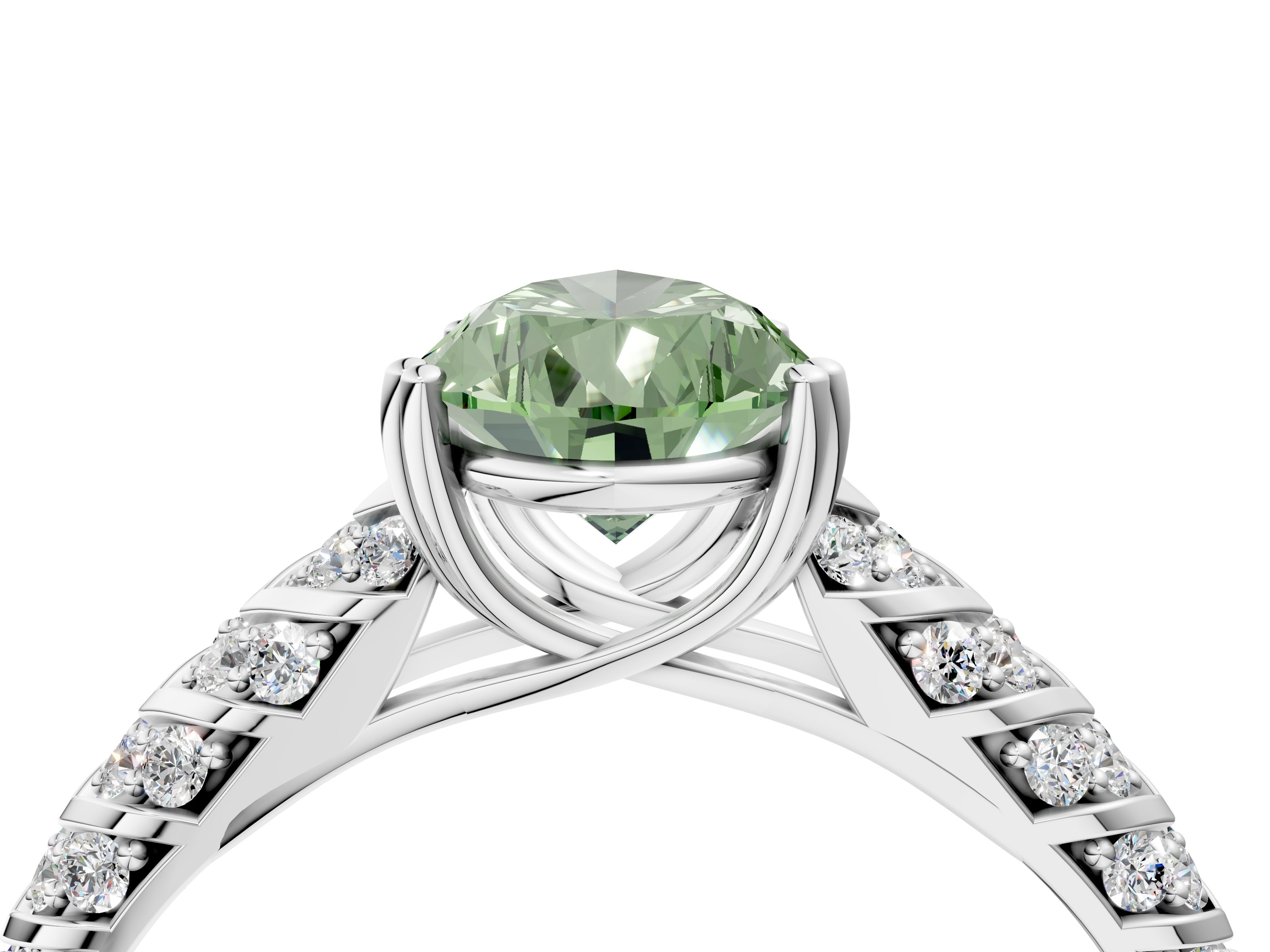 White gold Fancy Green Pear  Solitaire Chevron Pave Diamond Engagement Ring with Six-Prong Setting_7