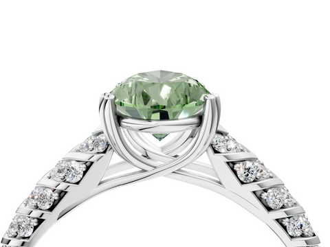 White gold Fancy Green Pear  Solitaire Chevron Pave Diamond Engagement Ring with Six-Prong Setting_7