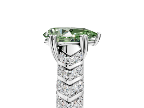 White gold Fancy Green Pear  Solitaire Chevron Pave Diamond Engagement Ring with Six-Prong Setting_8