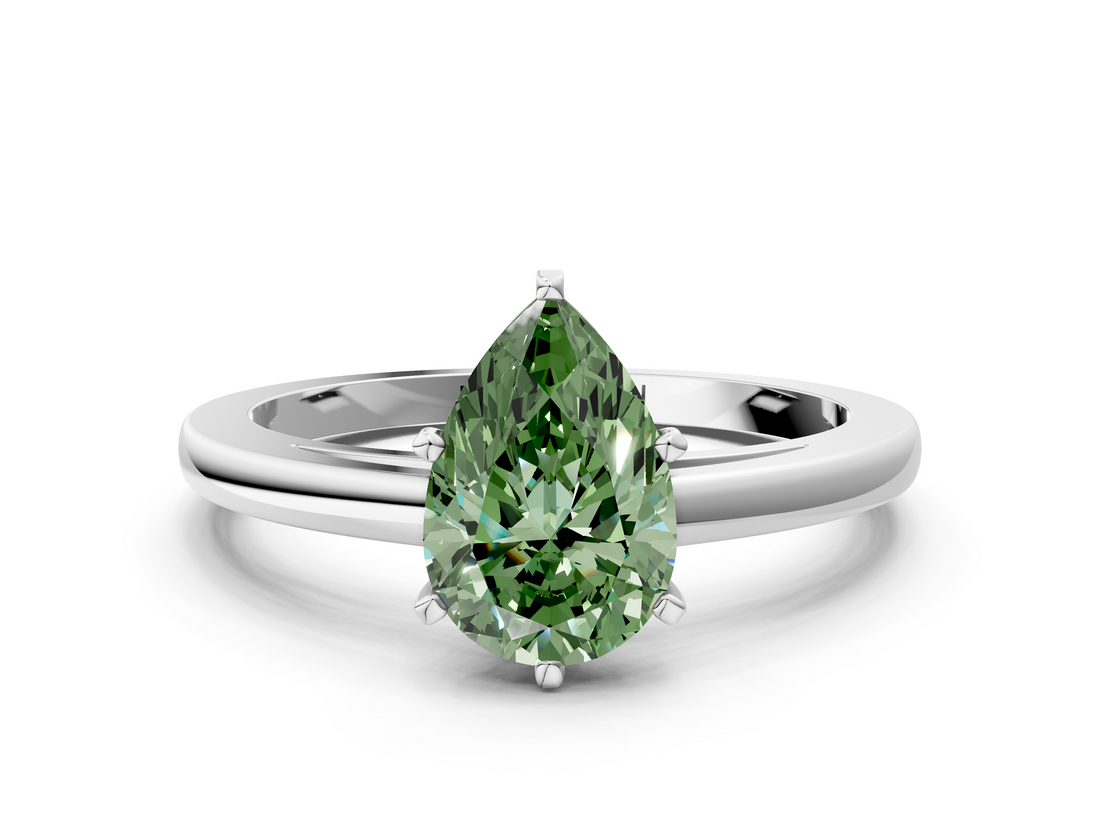 White gold Fancy Green Pear  Solitaire Diamond Engagement Ring with Four-Prong Setting on a Classic Band_3