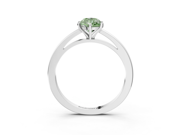Platinum Fancy Green Pear  Solitaire Diamond Engagement Ring with Four-Prong Setting on a Classic Band