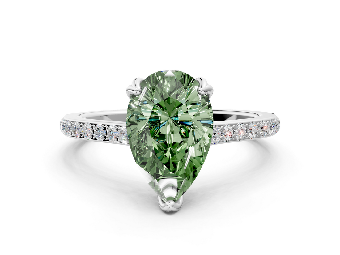 White gold Fancy Green Pear  Solitaire Diamond Engagement Ring with Pave Band and Six-Prong Setting_20