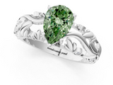White gold Fancy Green Pear  Solitaire Diamond Leaf Vine Band with Prong Setting_60