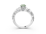 White gold Fancy Green Pear  Solitaire Diamond Leaf Vine Band with Prong Setting_62