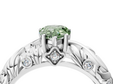 White gold Fancy Green Pear  Solitaire Diamond Leaf Vine Band with Prong Setting_63