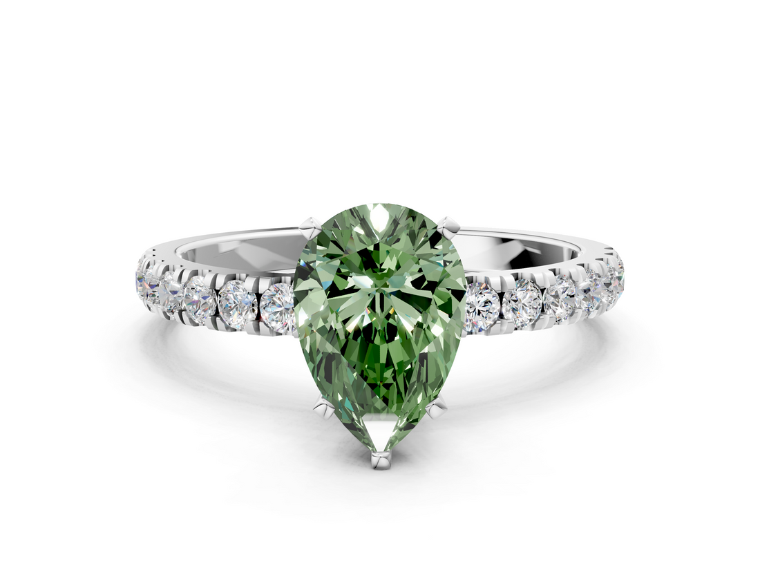 White gold Fancy Green Pear  Solitaire Diamond Pavé Band with Four-Prong Setting_24