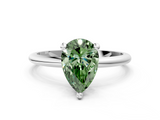 White gold Fancy Green Pear  Solitaire Diamond Ring with 4-Prong Setting on a Classic Band_3