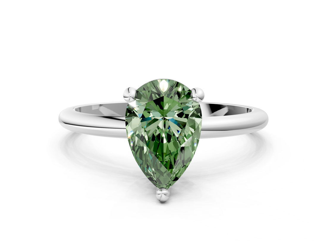 White gold Fancy Green Pear  Solitaire Diamond Ring with 4-Prong Setting on a Classic Band_3