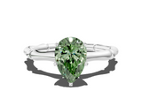 White gold Fancy Green Pear  Solitaire Diamond Ring with Bamboo Band and Four-Prong Setting_90