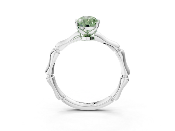 Platinum Fancy Green Pear  Solitaire Diamond Ring with Bamboo Band and Four-Prong Setting