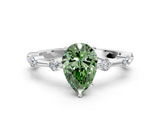 White gold Fancy Green Pear  Solitaire Diamond Ring with Bezel Set Side Stones and Prong Setting_3