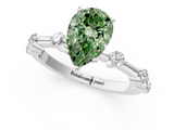 White gold Fancy Green Pear  Solitaire Diamond Ring with Bezel Set Side Stones and Prong Setting_4