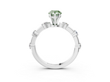 White gold Fancy Green Pear  Solitaire Diamond Ring with Bezel Set Side Stones and Prong Setting_6