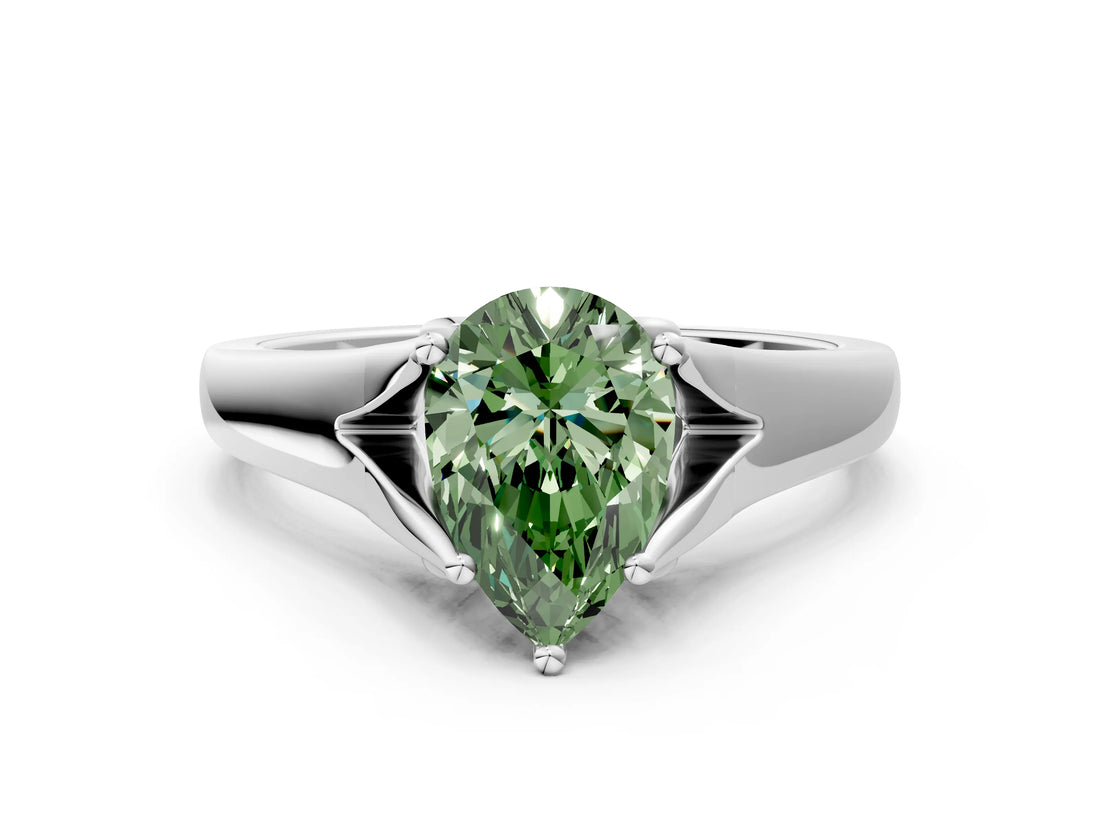 White gold Fancy Green Pear  Solitaire Diamond Ring with Cathedral Band and Four-Prong Setting_66