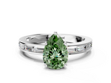 White gold Fancy Green Pear  Solitaire Diamond Ring with Channel-Set Baguette Band and Four-Prong Setting_101