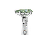 White gold Fancy Green Pear  Solitaire Diamond Ring with Channel-Set Baguette Band and Four-Prong Setting_106