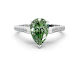 White gold Fancy Green Pear  Solitaire Diamond Ring with Channel Set Band and Bezel Prong Setting_68