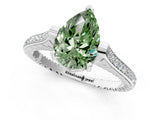 White gold Fancy Green Pear  Solitaire Diamond Ring with Channel Set Band and Bezel Prong Setting_69