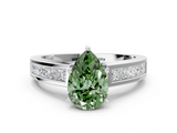 White gold Fancy Green Pear  Solitaire Diamond Ring with Channel-Set Band and Four-Prong Setting_3