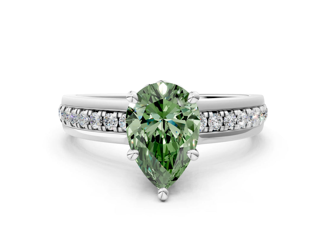 White gold Fancy Green Pear  Solitaire Diamond Ring with Channel Set Band and Six-Prong Setting_47