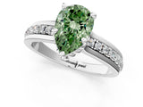 White gold Fancy Green Pear  Solitaire Diamond Ring with Channel Set Band and Six-Prong Setting_48