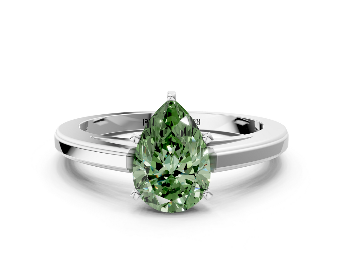 White gold Fancy Green Pear  Solitaire Diamond Ring with Four-Prong Setting and Classic Band_3