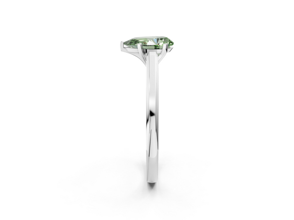 White gold Fancy Green Pear  Solitaire Diamond Ring with Four-Prong Setting and Classic Band