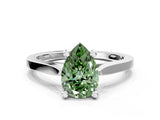 White gold Fancy Green Pear  Solitaire Diamond Ring with Four-Prong Setting and Tapered Band