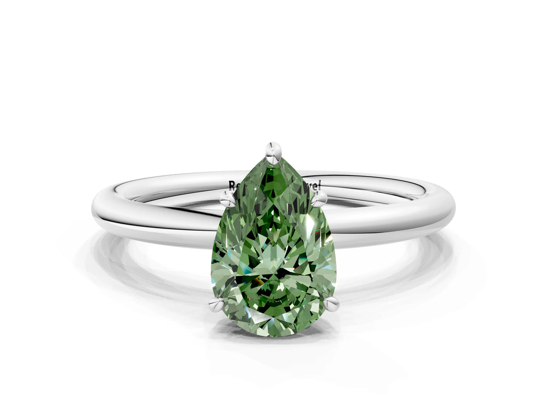 White gold Fancy Green Pear  Solitaire Diamond Ring with Four-Prong Setting on a Plain Band_32