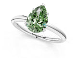 White gold Fancy Green Pear  Solitaire Diamond Ring with Four-Prong Setting on a Plain Band_33