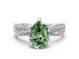 White gold Fancy Green Pear  Solitaire Diamond Ring with Milgrain Pavé Band and Four-Prong Setting_20