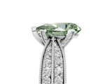 White gold Fancy Green Pear  Solitaire Diamond Ring with Milgrain Pavé Band and Four-Prong Setting_25