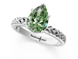 White gold Fancy Green Pear  Solitaire Diamond Ring with Milgrain and Black Enamel X Pattern Band_169